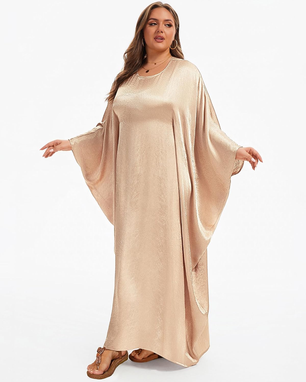 Bsubseach Women Plus Size Kaftan Dresses Moo Moos for Women Swimsuit Cover Up Swimwear Batwing Satin Caftan Beach Dress