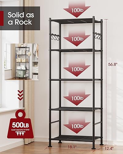 Miniatura 3 de Estantes de almacenamiento, organizador de estantes de gran capacidad de 5 niveles con ganchos, estantería de garaje resistente con patas