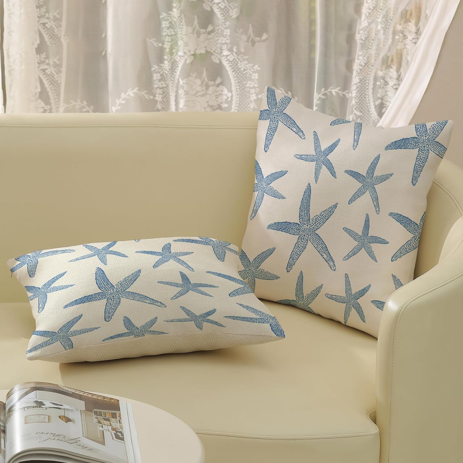 Navy Blue Starfish Pillow Covers 20x20 Set of 2 Coastal Throw Pillows Spring Summer Nautical Ocean Theme Beach Decorative Pillow Cases Farmhouse Outdoor Decor Cushion Case for Home Bedroom image 5