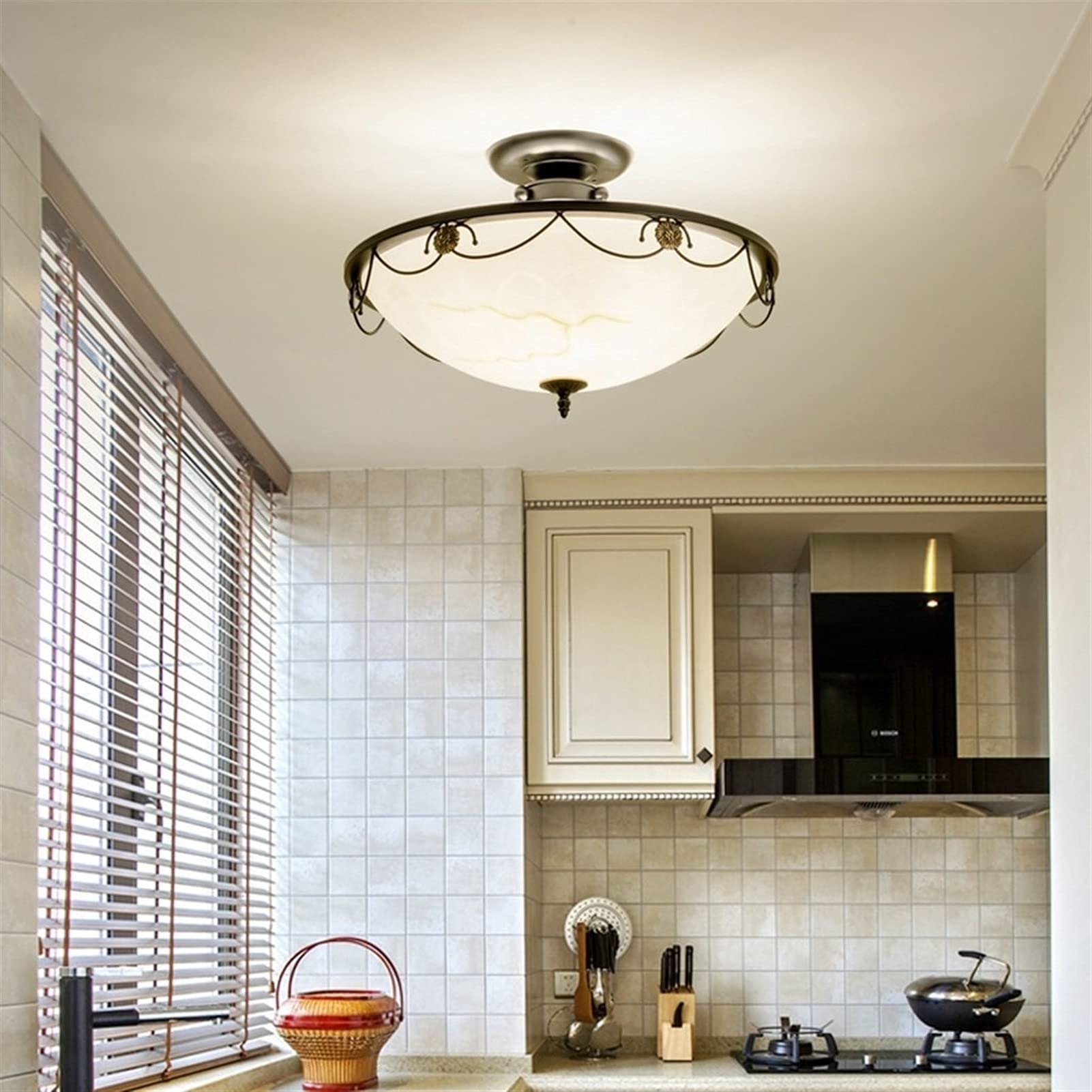 Lampa sufitowa American kutego żelaza okrągła lampa sufitowa, ręcznie szczotkowane lampy szklane, domowa lampa sufitowa LED, ciepły korytarz korytarz balkonowy lampy sufitowe Oświetlenie sufitowe
