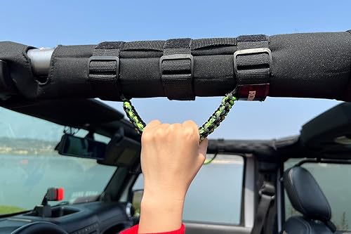 Miniatura 7 de Asas de agarre de barra antivuelco para Jeep, asas de agarre de cuerda de paracaídas compatibles con Jeep Wrangler YJ TJ JK JKU JL JLU, verde mixto,