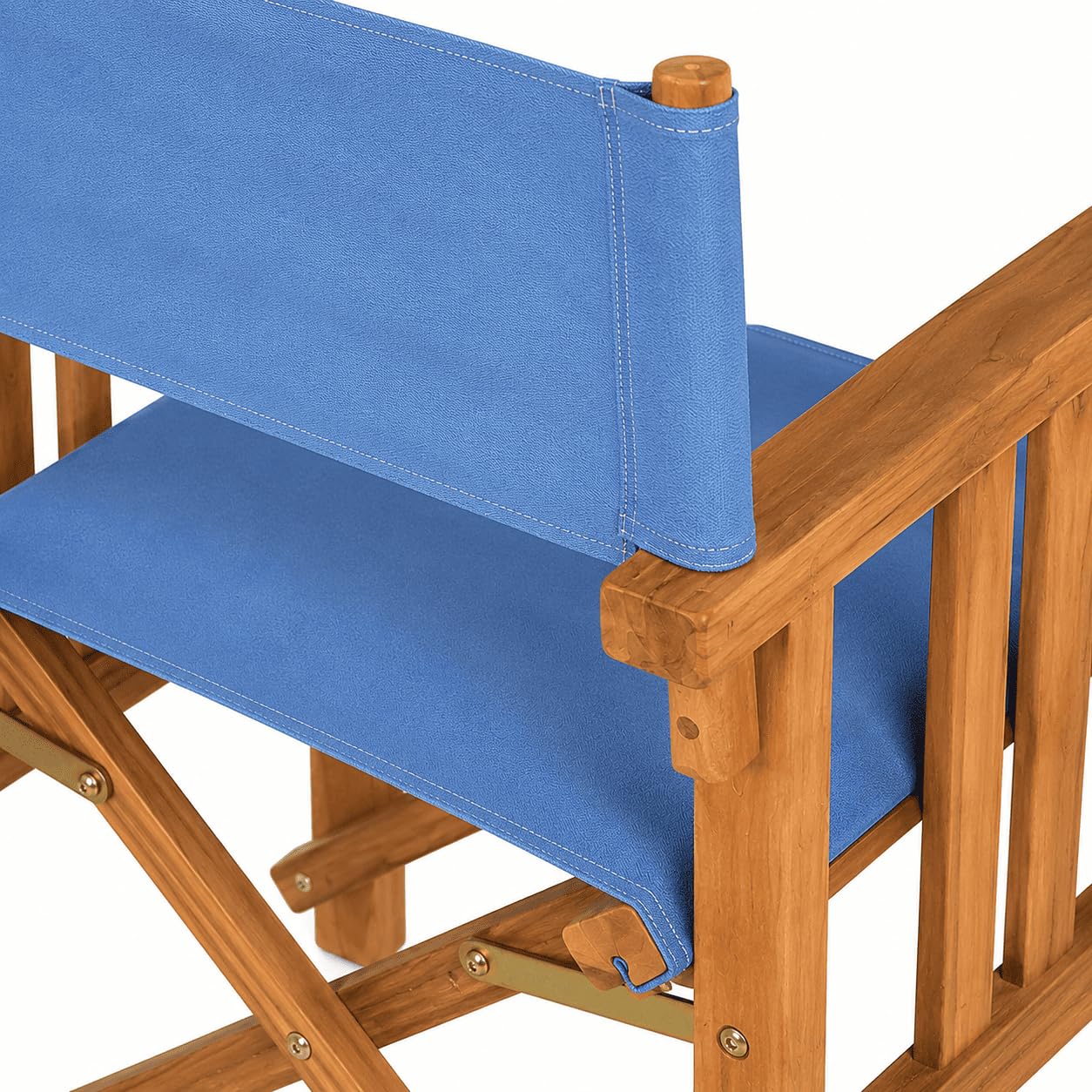 Sedia Regista Pieghevole in Legno Teak CANNES | Poltrona Outdoor con Braccioli, Salvaspazio per Giardino, Terrazza e Campeggio | 58 x 58 x 85 cm (Tela Azzurra)