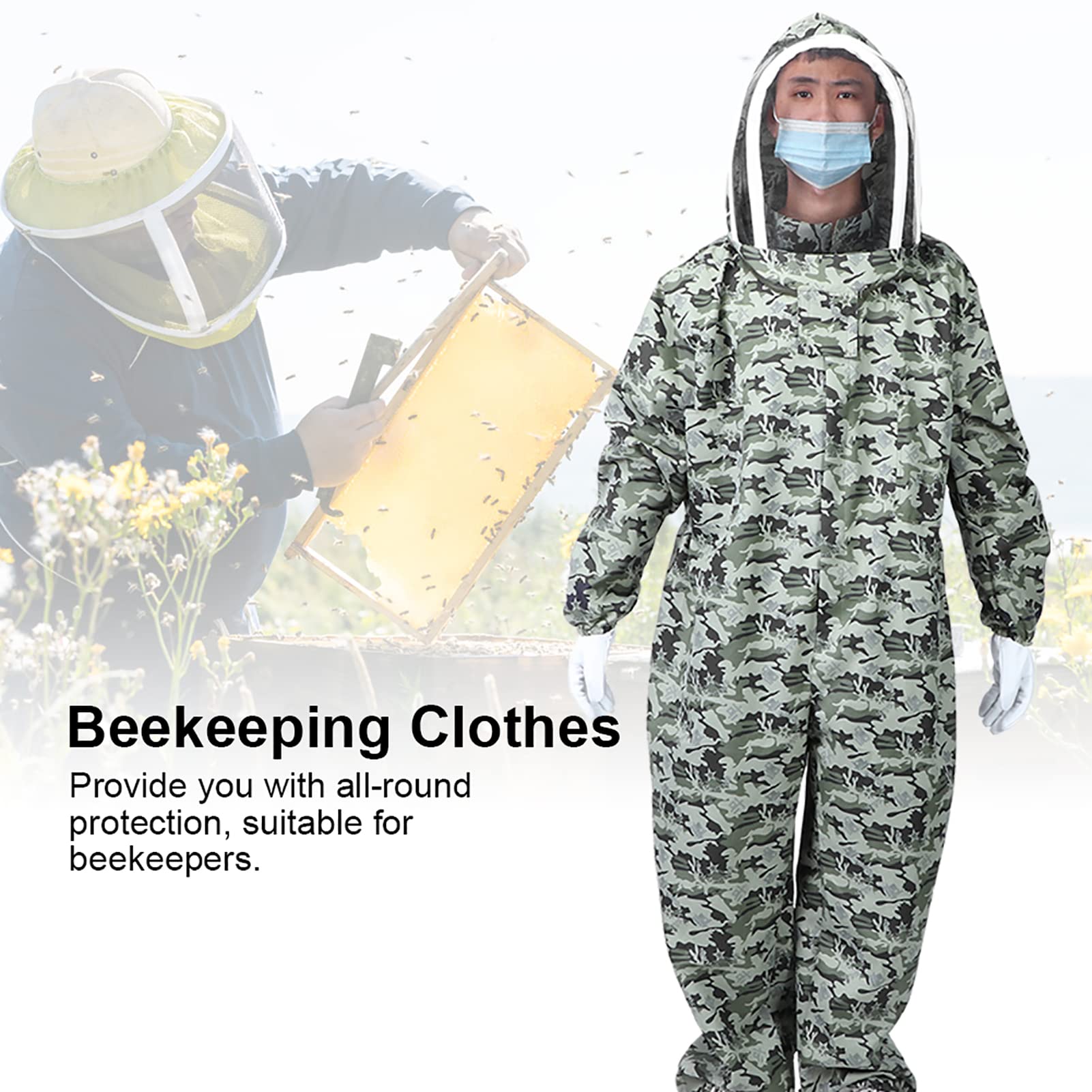 Podwójne zamki Jednoczęściowy kombinezon pszczelarski Pszczelarstwo Odzież ochronna z rękawiczkami dla pszczelarza (A pair of XXL size gloves + XXL five-star space)