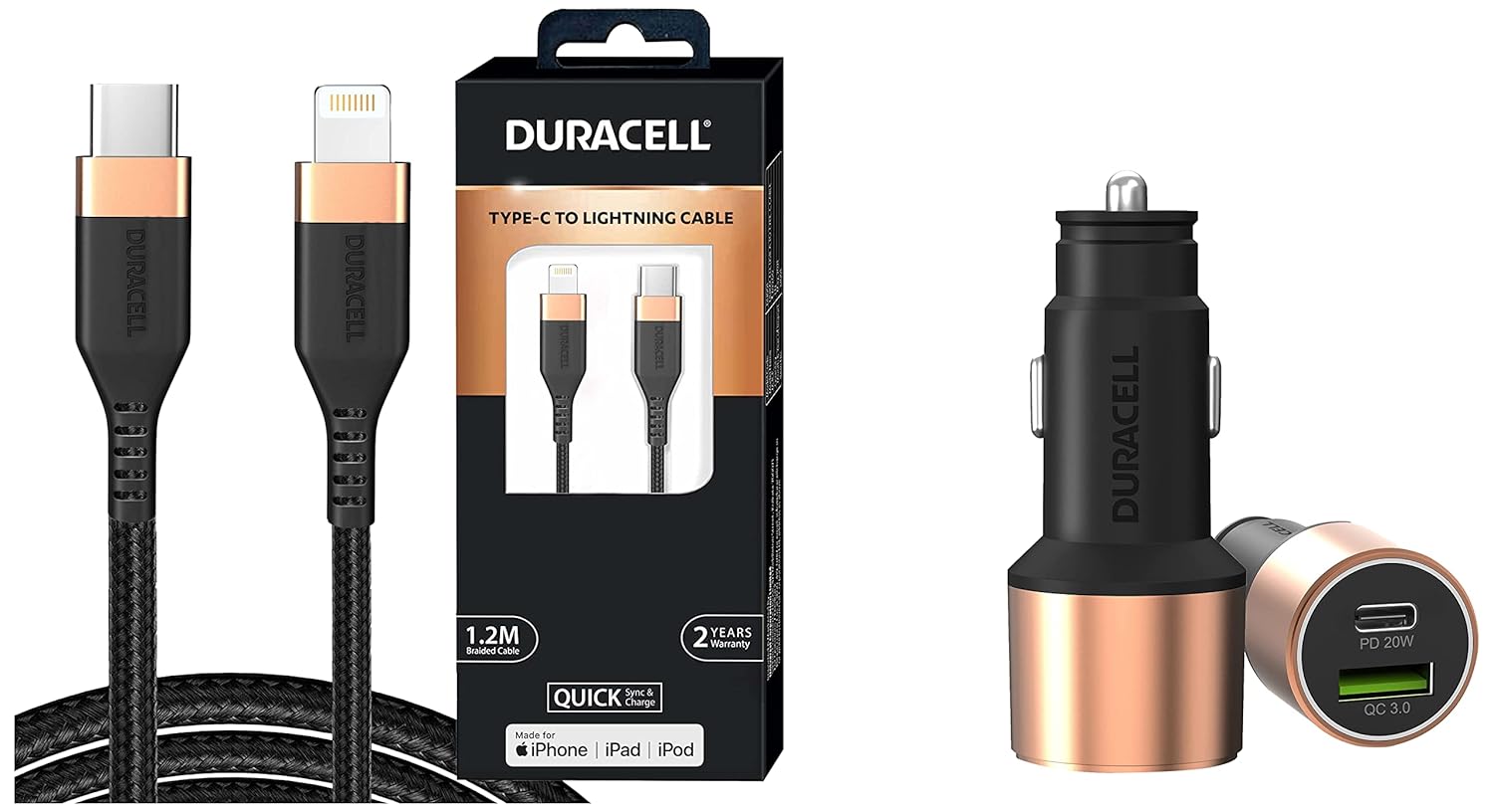 Duracell 38W Fast Car Charger Adapter with Dual Output,Type C Pd Certified 3.0