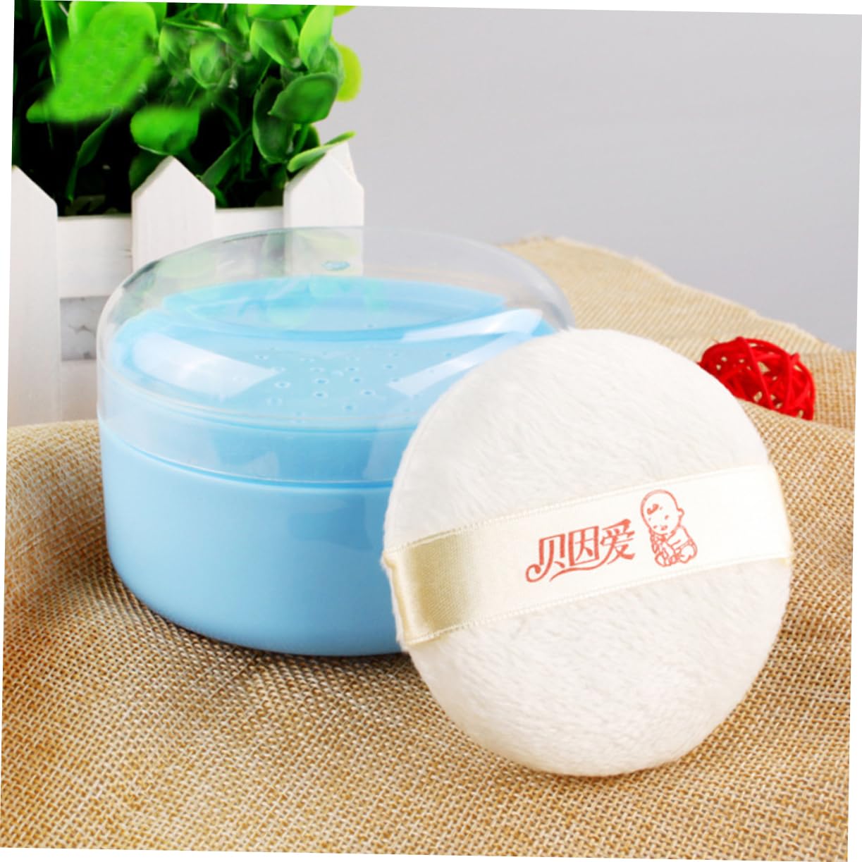 ERINGOGO Juego de 2 Puff de Polvo Corporal para Bebés con Aplicador Esponja y Cedazo, Envase Plástico Azul para Uso Diario en Casa, Aplicación Uniforme y Portátil