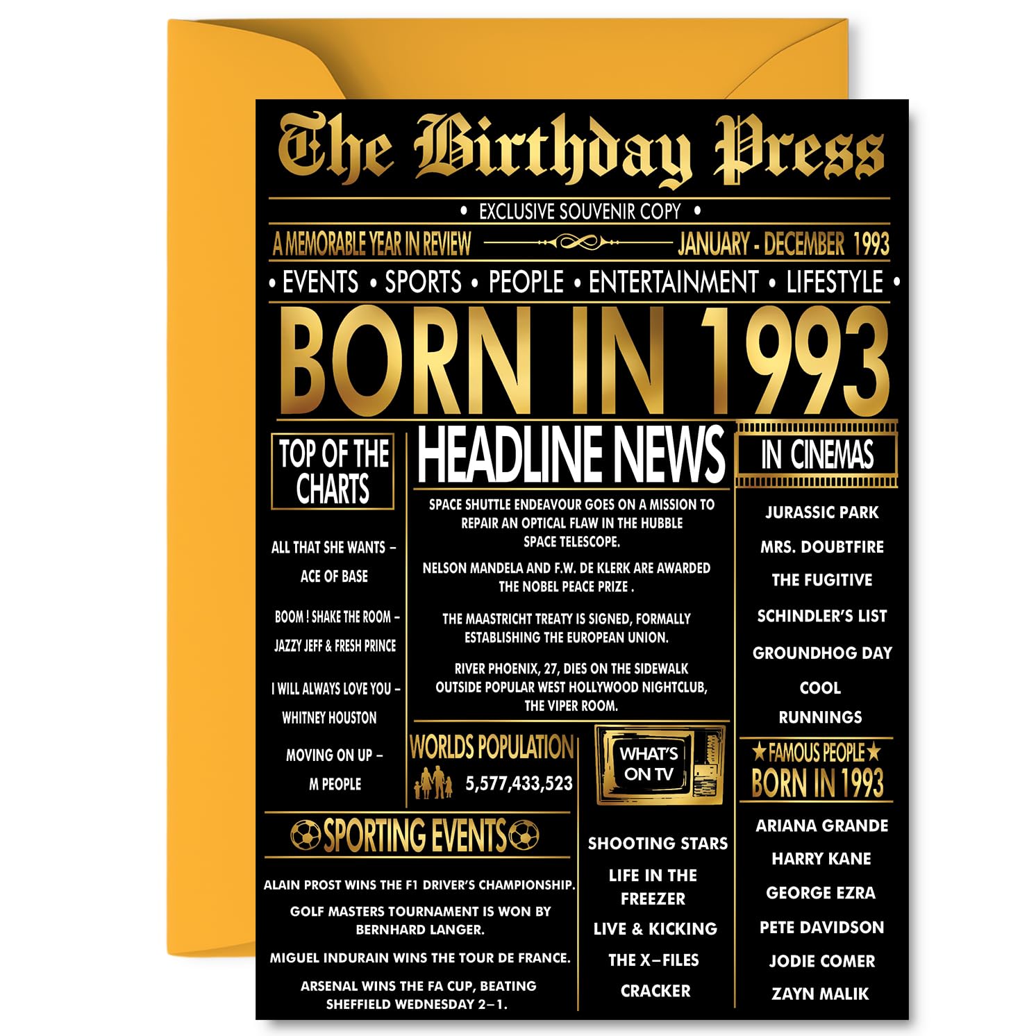 Gold 33rd Birthday Card for Women and Men