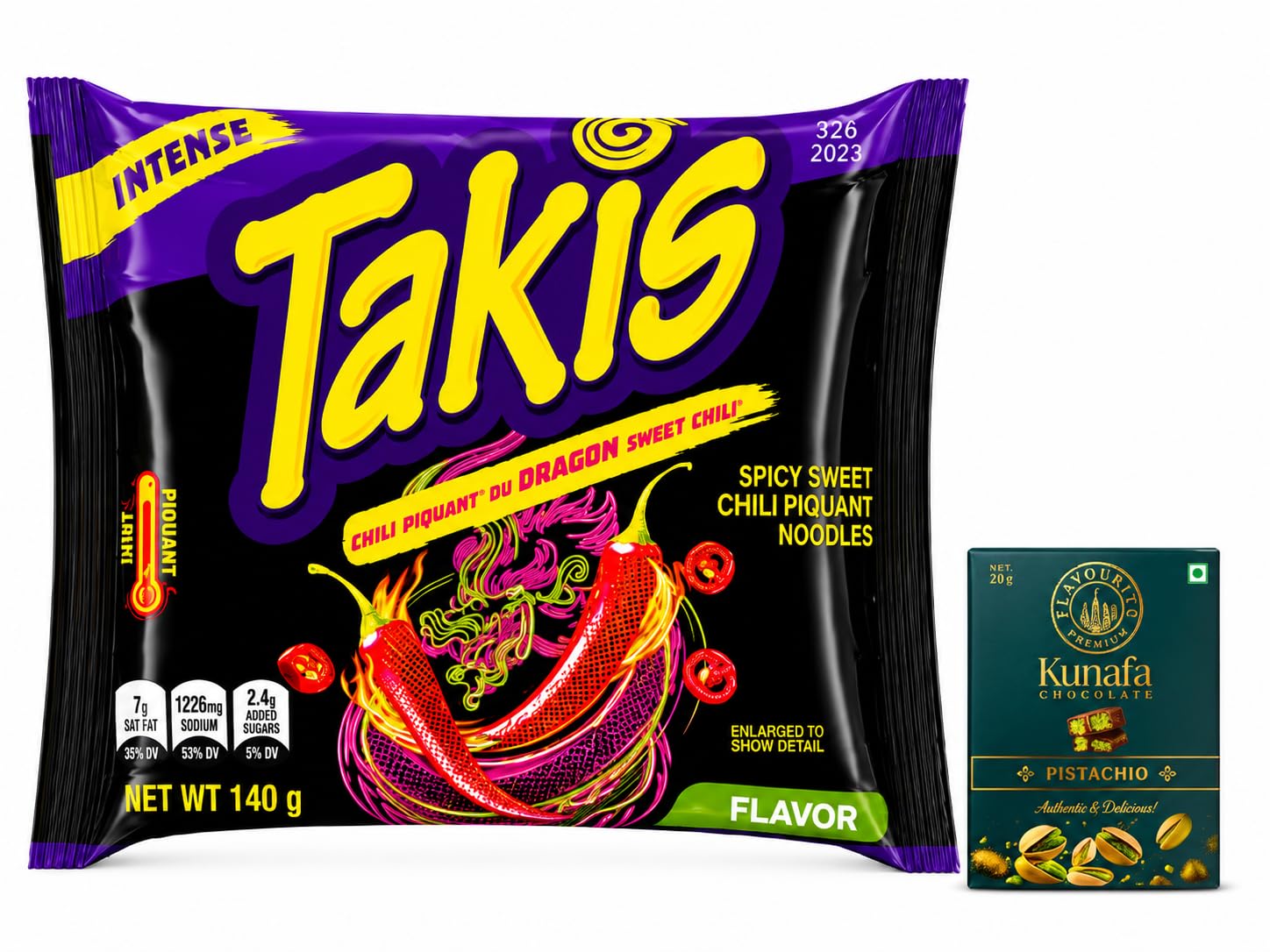 Takis's Dragon Sweet Chili Spicy Sweet Chili Piquant Noodles, Mexican Flavor, 140g With FREE Flavourito Kunafa Chocolate 20g By Decadent Foods-image-11
