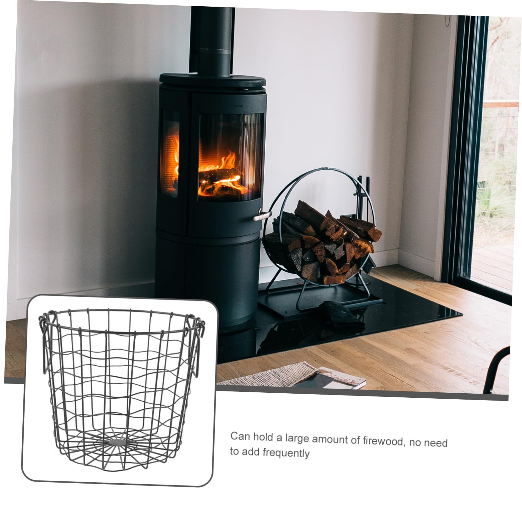 Cesta de Leña de Hierro Negro Asa Plegable, Soporte Portátil para Almacenar Madera Gran Capacidad, Adecuado para Exteriores y Chimenea