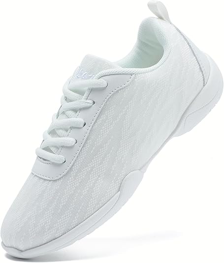 White Cheer Shoes for Girls Womens Cheer Shoes Youth Girls Cheerleading Shoes Competition Gear Dance Tennis Sports Training Athletic Comfortable Flats Breathable Soft Kids Cheer Sneakers
