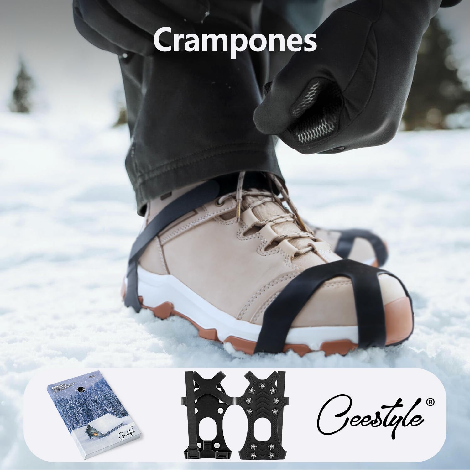 Crampones de Acero Inoxidable, Antideslizante Nieve Hielo Tracción para Botas Zapatos para Caminar, Senderismo, Escalada, Pesca y Montañismo