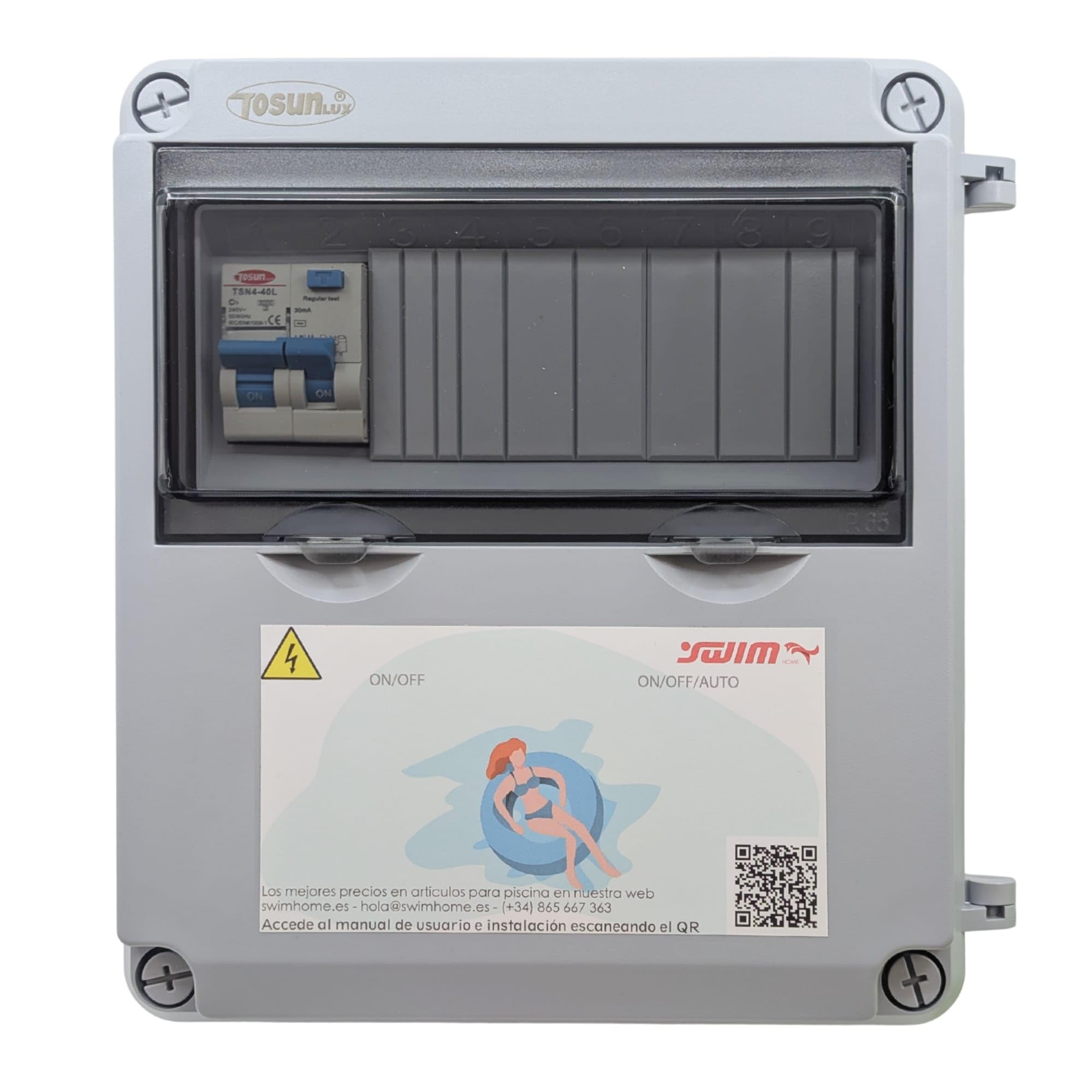SWIMHOME Cuadro Eléctrico Piscina, Transformador 150W 12V DC IP65 con Control Remoto para Focos LED, Gris