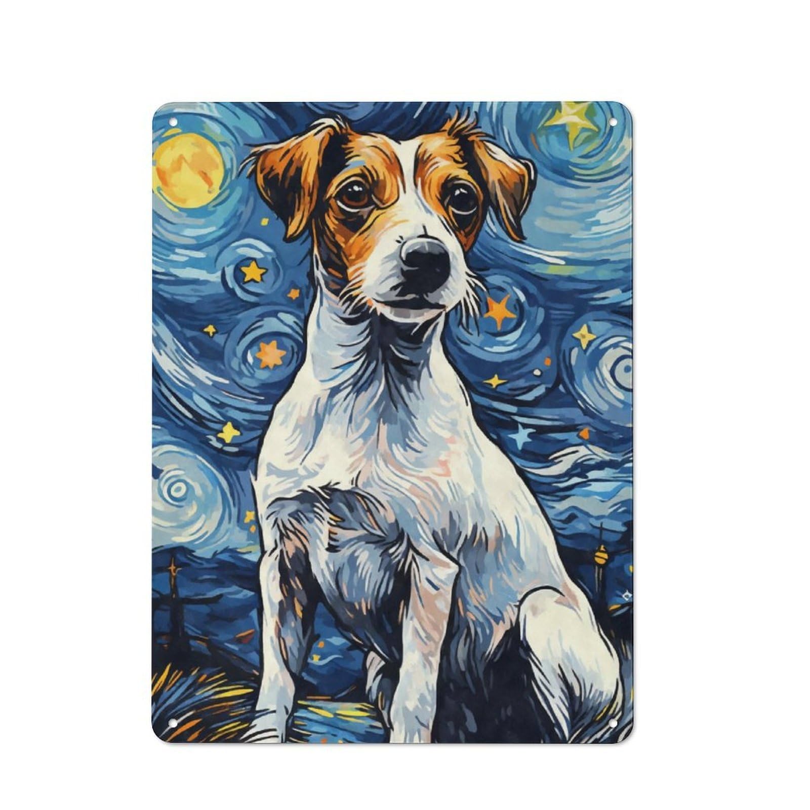 Junmoney Jack Russell Terrier Night Industrial-Style Metal Plaque 40X30cm For Workshop Wall, For Vintage Wall Decor Fans, For Themed Room Decoration
