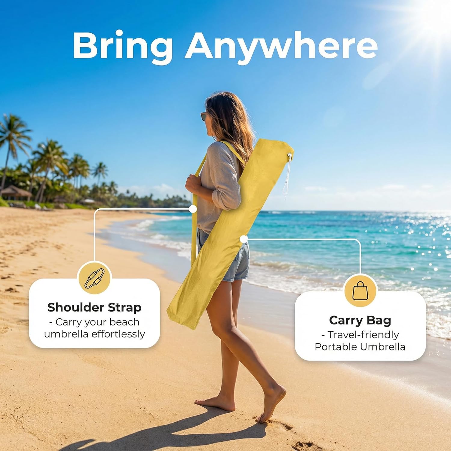 8FT Beach Umbrellas for Sand,Portable Outdoor Windproof Sun Umbrella with Push Button Tilt and Air Vent,UPF 50+ PU Coating for Patio Garden Pool Backyard
