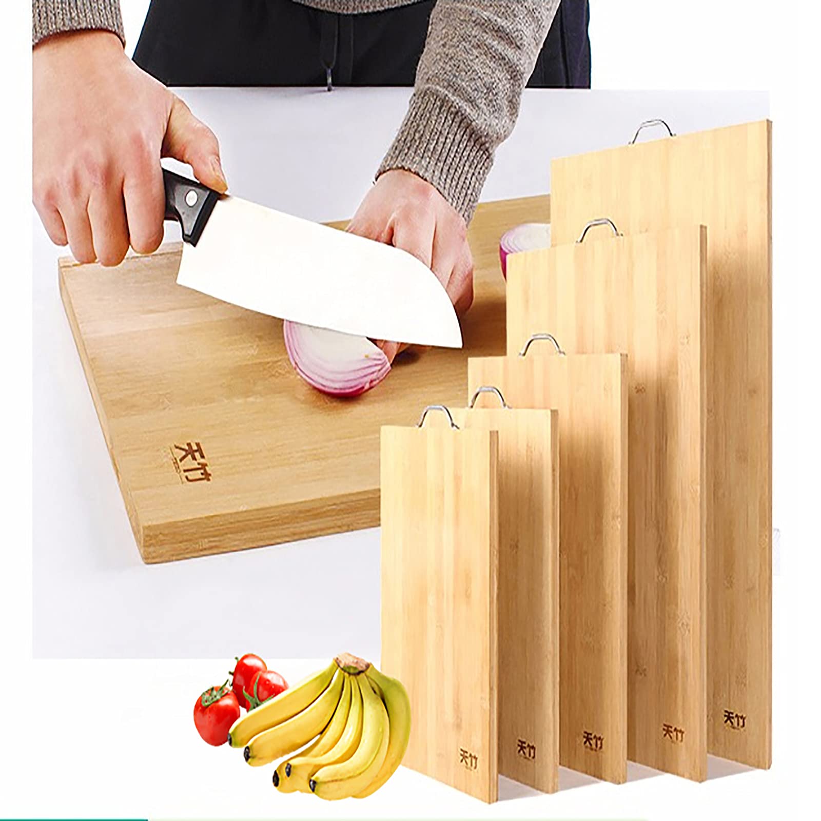DMCE Reversible Natural Bambú Tabla De Corte,Sostenible Tajadera,para Carne Queso Verduras-A 46x34x1.8cm
