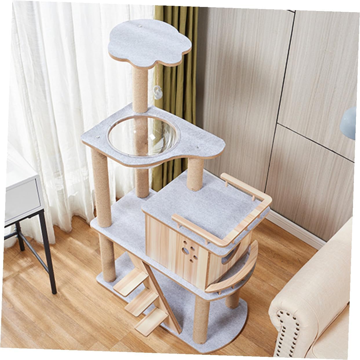Large Multi-Layer Solid Wood Cat Climbing Stand with Felt Cover Four-Season and Scratching Post for Pet Supplies