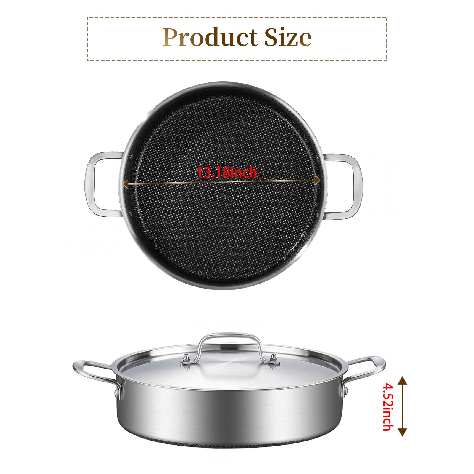 DELARLO 8 Quart Stainless Steel Braiser Pan -5
