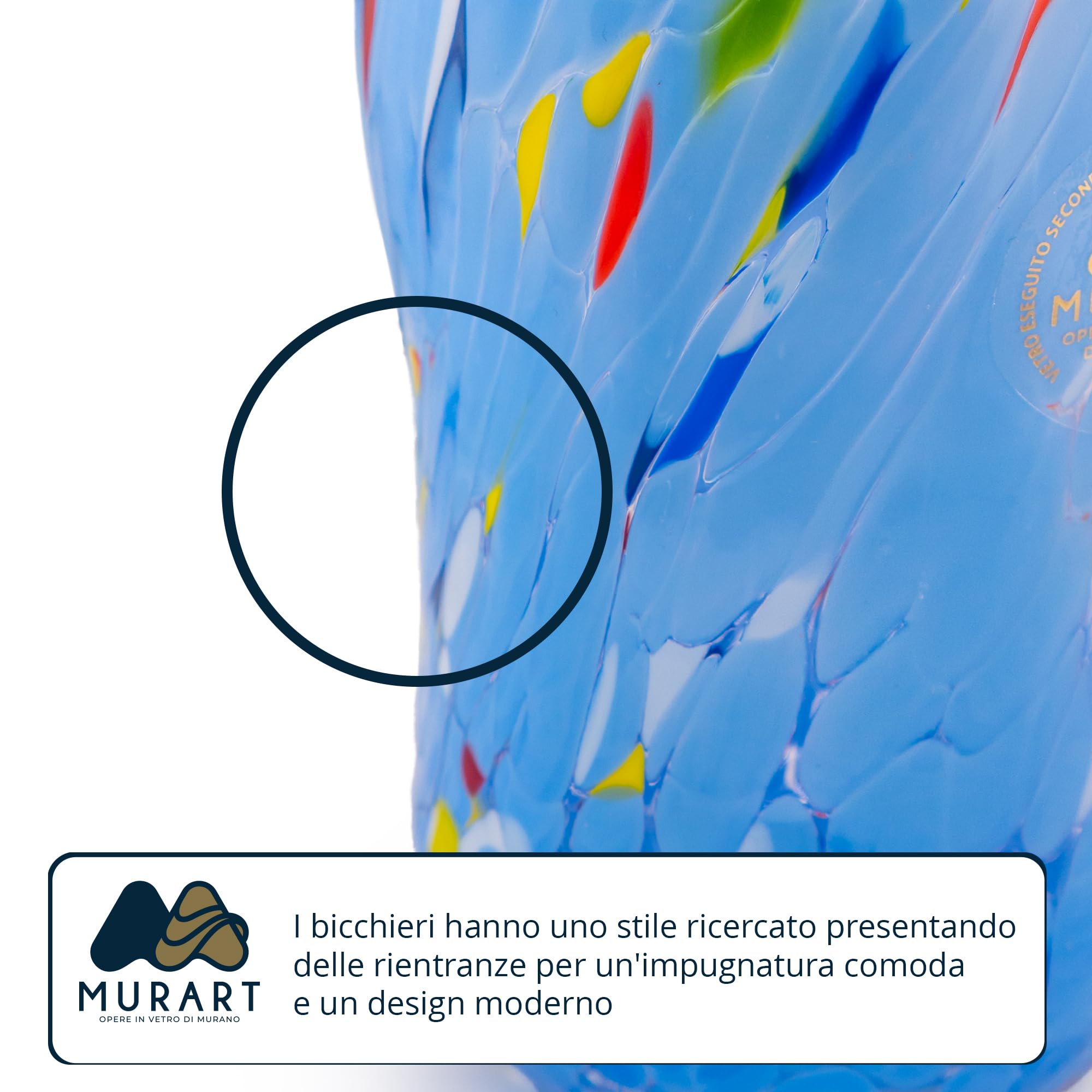 MurArt Juego de 6 vasos de agua bígaro de 400 ml de cristal soplado a mano de elaboración artesanal, colección Eleganza, fabricado en Italia