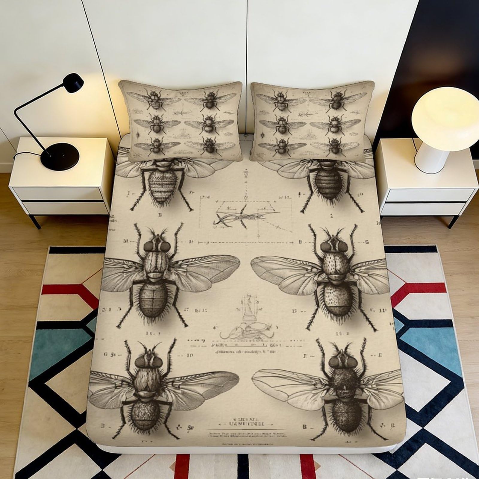Uynsixtme Style-2 3D Printed Insect Pattern Fitted Sheet Microfiber Deep Pocket Bedroom Bedding Non-Slip Insect Mattress Fitted Cover For Adults Teens 90X200x25cm