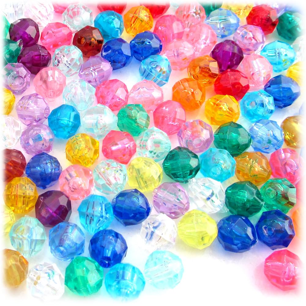 The Crafts Outlet 200pc Faceted Plastic Transparent Beads Round 6mm Mixed Colors