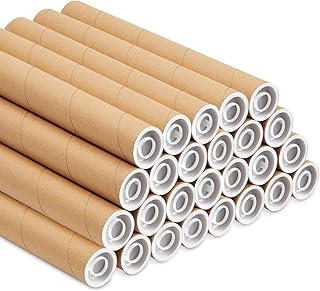 26 Pack Mailing Tubes with Caps Kraft Mailing Poster Tubes 1.5x12-Inch Cardboard Tube Mailer Kraft Paper Brown Thick Kraft Mailing Shipping Tubes for Blueprints, Art, Drawings, Posters, Maps