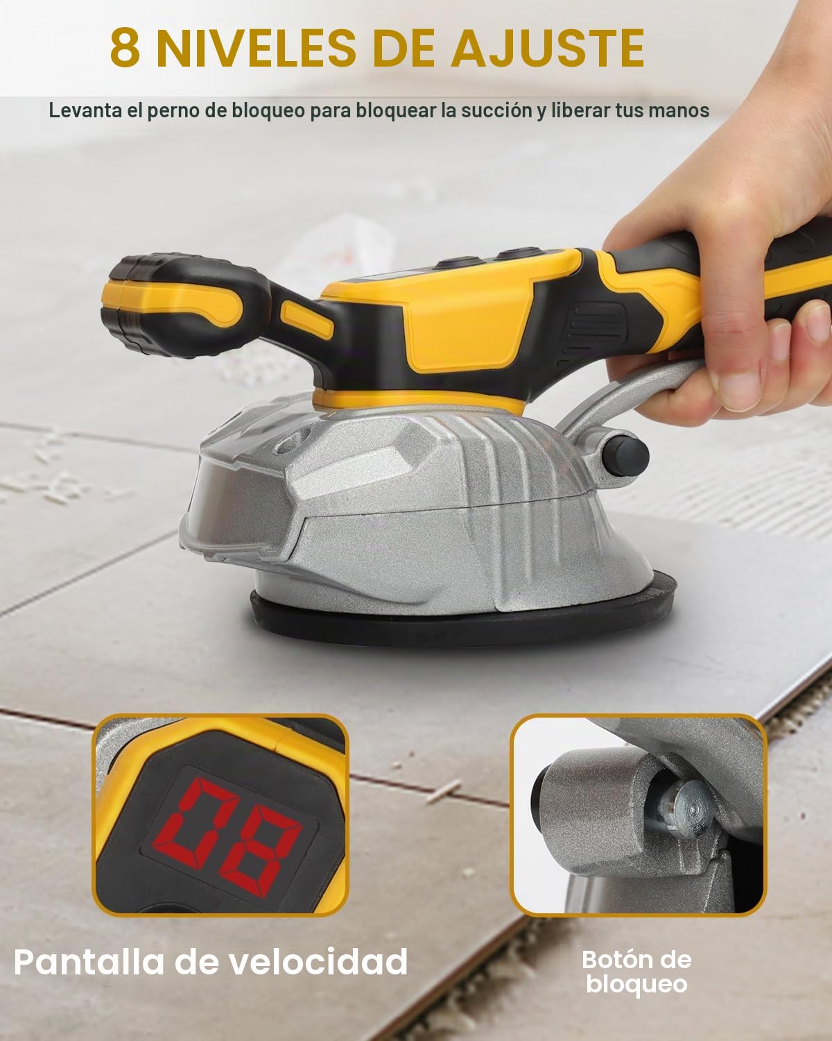 Máquina niveladora de vibración de azulejos para batería Dewalt de 20 V, herramienta de instalación de máquina de vibración de azulejos inalámbrica, herramienta vibradora de 150 W con 8 velocidades,
