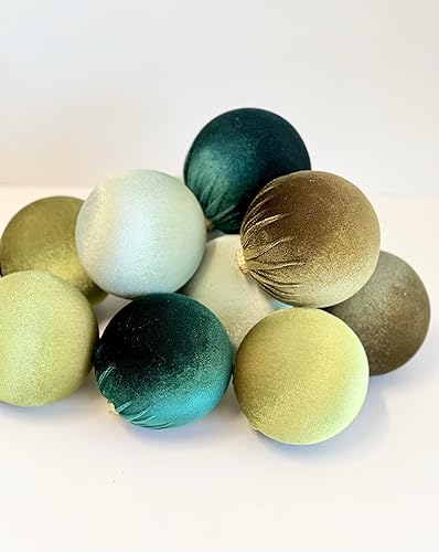 Green Christmas Handmade Velvet Ornaments, Bulk Christmas Balls, Christmas Tree Bulbs, Christmas Decorations, Christmas Gift Idea, Set of 12