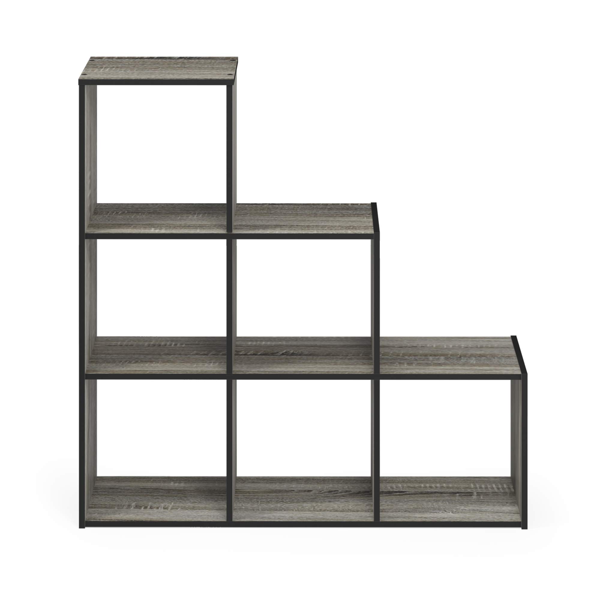 Furinno Pelli kubischer Aufbewahrungsschrank mit 6 Fächern, holz, Französische Eiche Grau/Schwarz, 30 x 92.51 x 91.11 cm