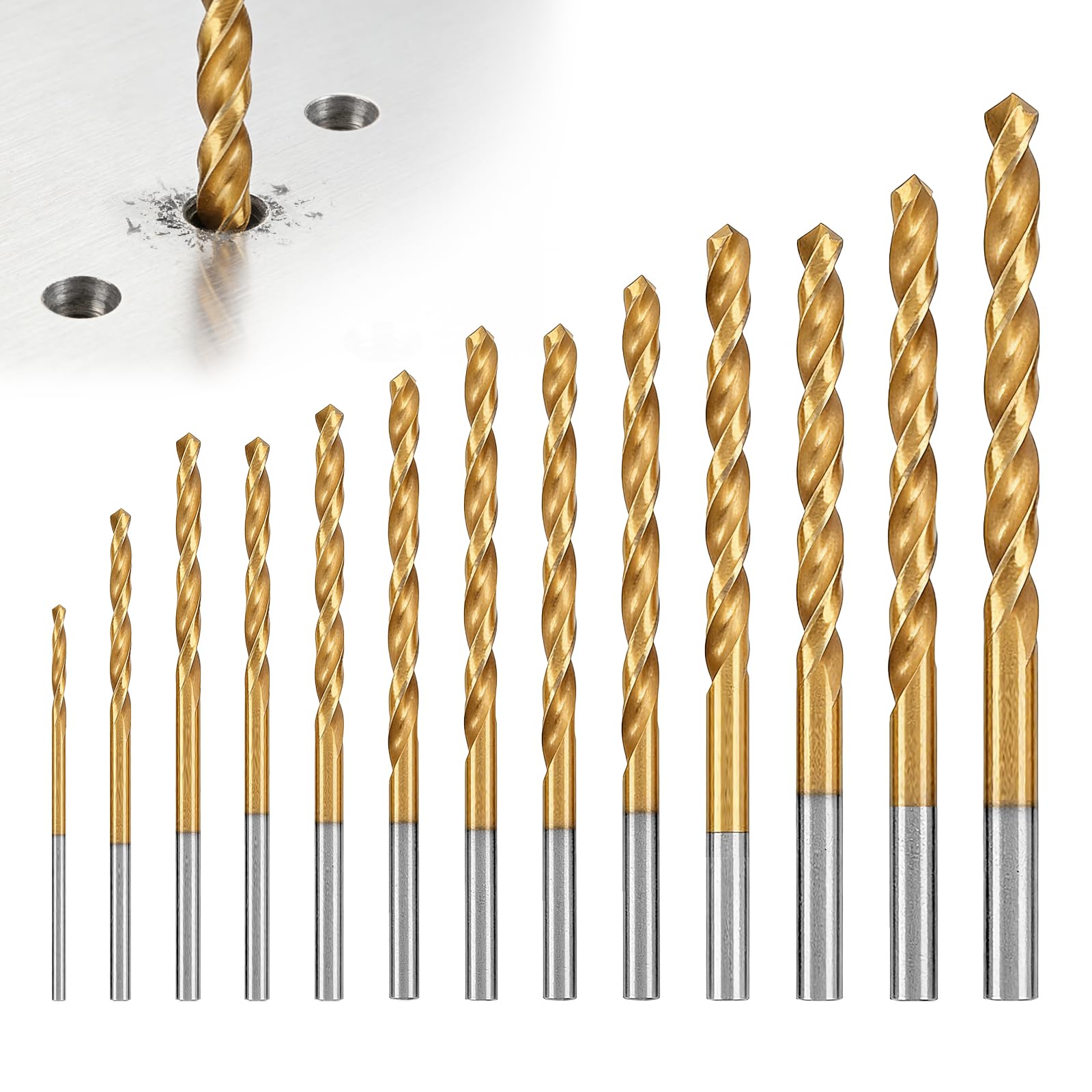 13 pcs HSS Drill Bit Sets - Metric M35 Titanium Coated Drill Bit Tool, 1mm-6.5mm High Speed Steel Twist Tool for Drilling Tool Metal, Wood& Plastic