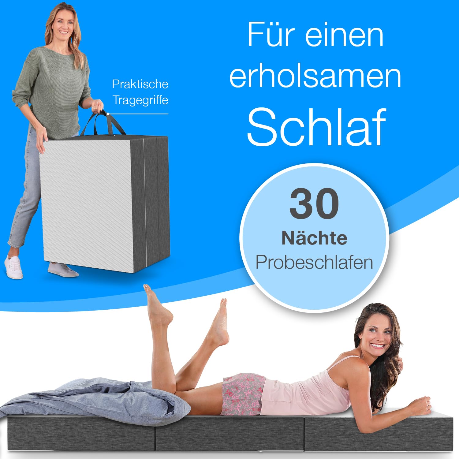 ELONEO Premium Visco Klappmatratze 90x200 cm, extra hoch 15 cm, Gästematratze klappbar, Faltmatratze, Faltbare Matratze, Bandscheibenwürfel, Reisematratze, Gästebett klappbar, Klappbett waschbar