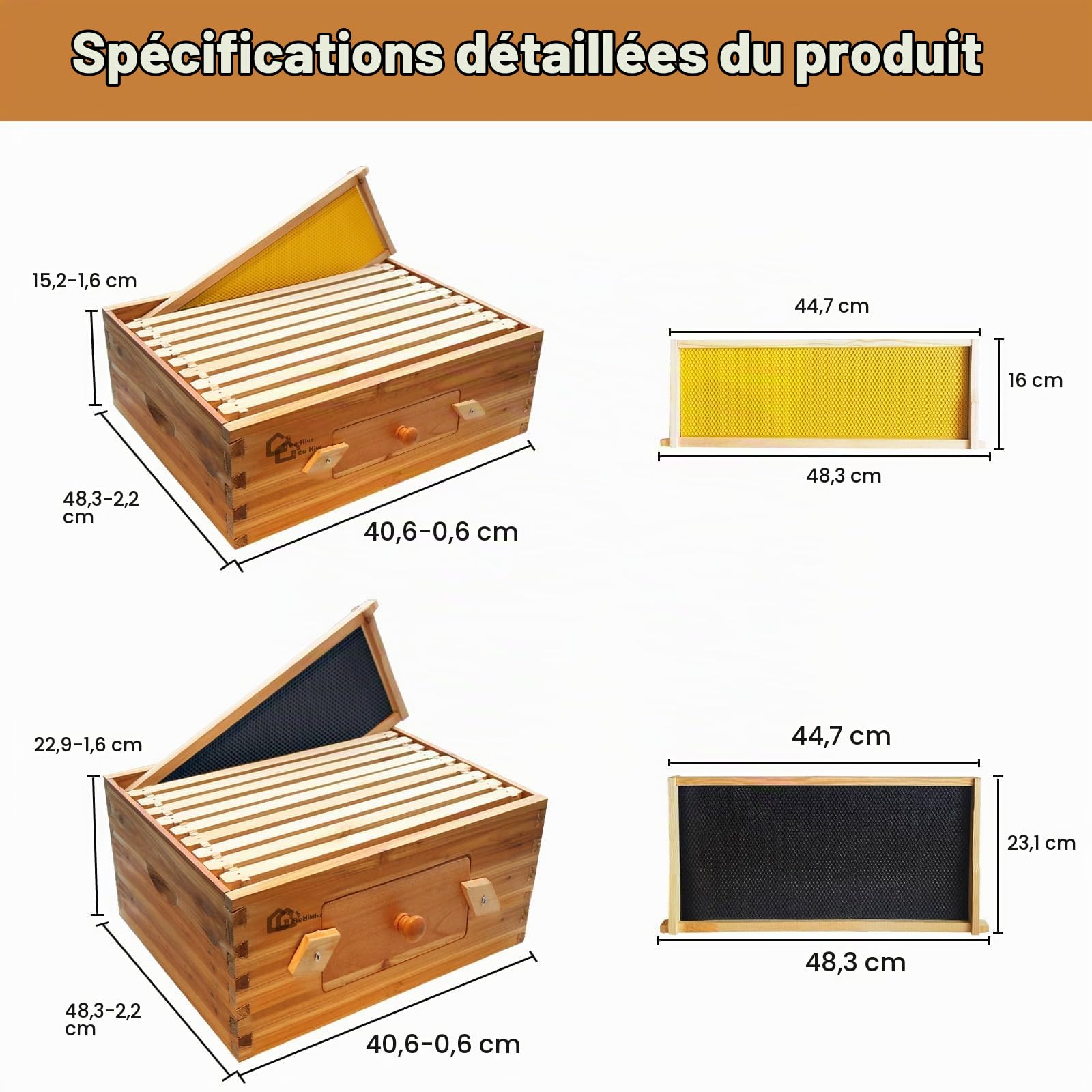 Garvee Kit complet ruche Langstroth 10 cadres pour apiculture – 2 corps profonds, 1 hausse moyenne, fenêtres acryliques, cadres et cires inclus – Bois de sapin traditionnel – Traditionnelle ruche en