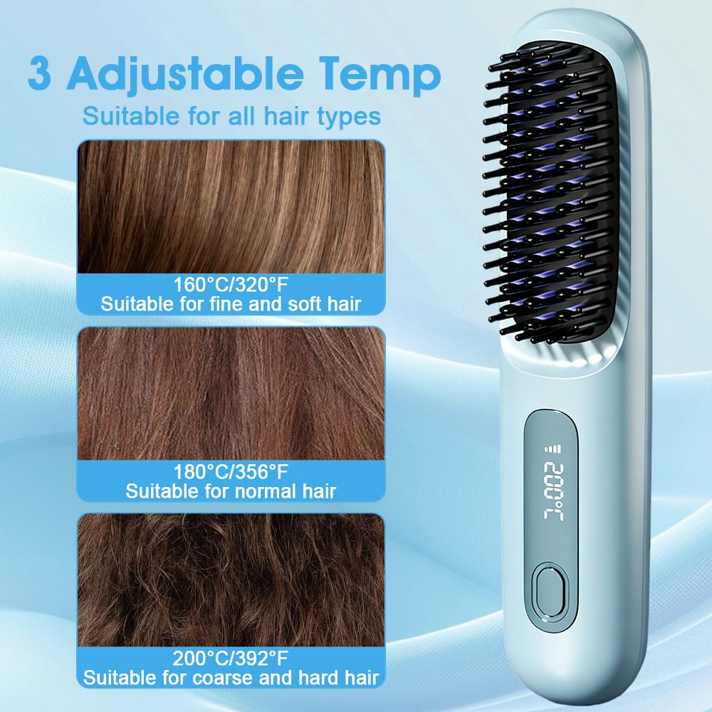Glättbürste Kabellos, Stylingbürste für Kurze Haare Langes, kabellose Glättbürste Mit Led Anzeige Und 3 Wärmestufen, Haarglätter Bürste Kabellos für Reisen Täglichen Gebrauch