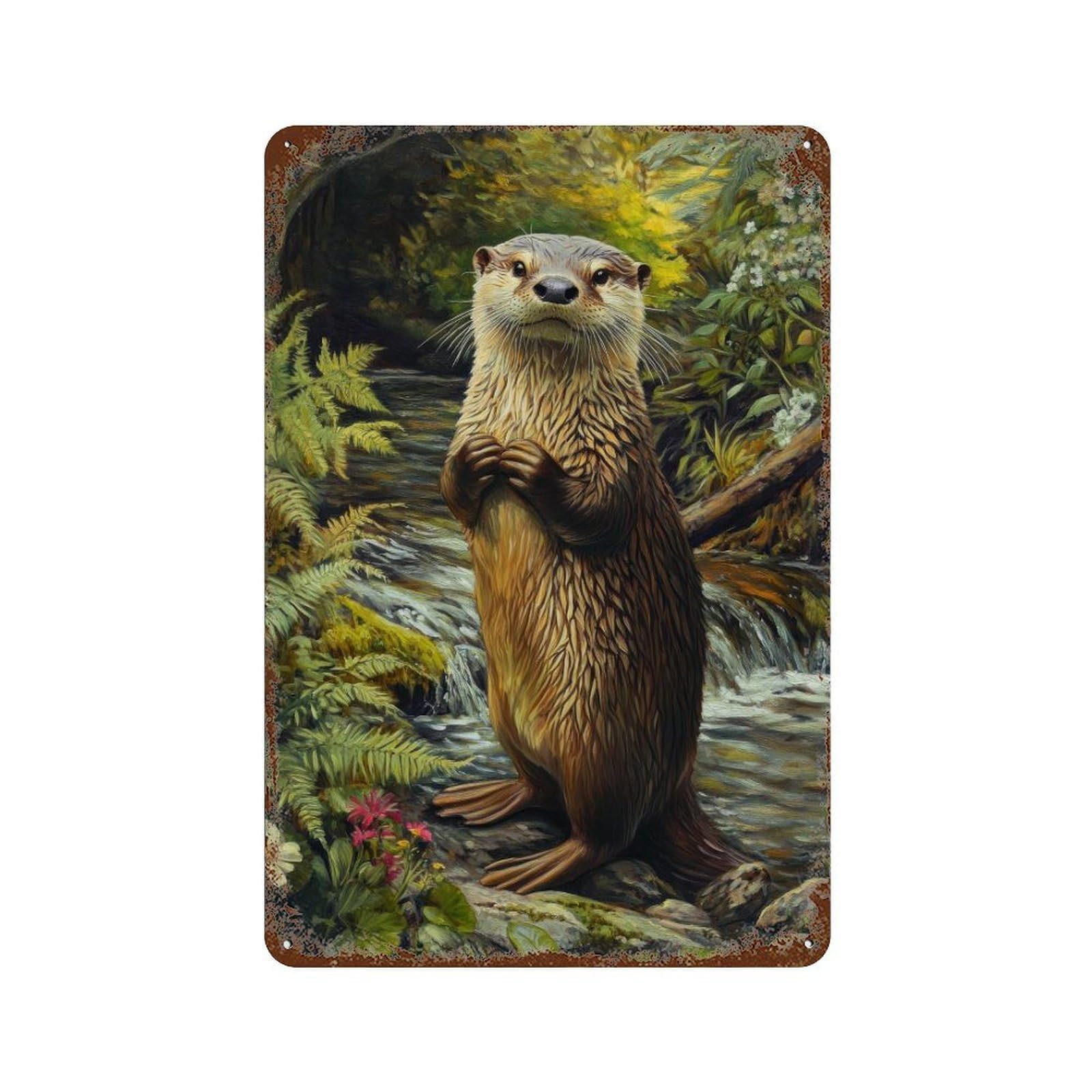 xiaoxiaoshen Otter Cottagecore Whimsical Woodland Rustic Nature Wall Decor Art Metal Tin Poster Modern Home Decor Art Home Bar Shop Decorations Vintage Sign 30x20cm