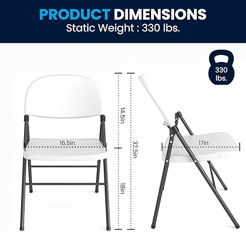 Miniatura 3 de Flash Furniture Paquete de 6 sillas plegables de plástico blanco granito serie HERCULES de 330 libras de capacidad con marco de carbón