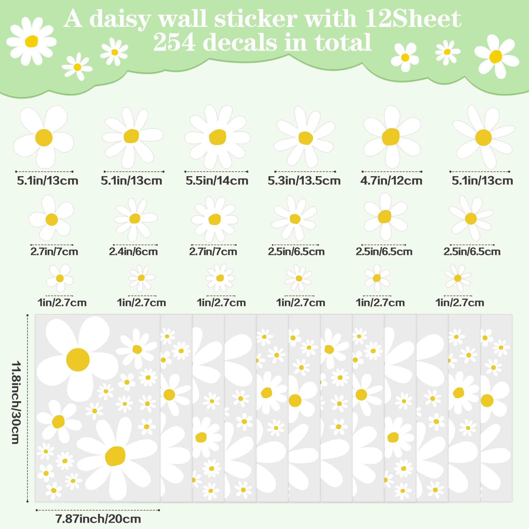 90-PC Daisy Wall Decals - Peel & Stick Flower Stickers For Bedroom, Nursery, Living Room