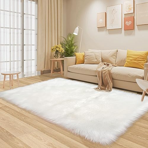 Miniatura 9 de Alfombra de piel sintética negra de 4 x 6 pies, suave, esponjosa, lanuda para sala de estar, dormitorio, habitación de los niños, guardería,