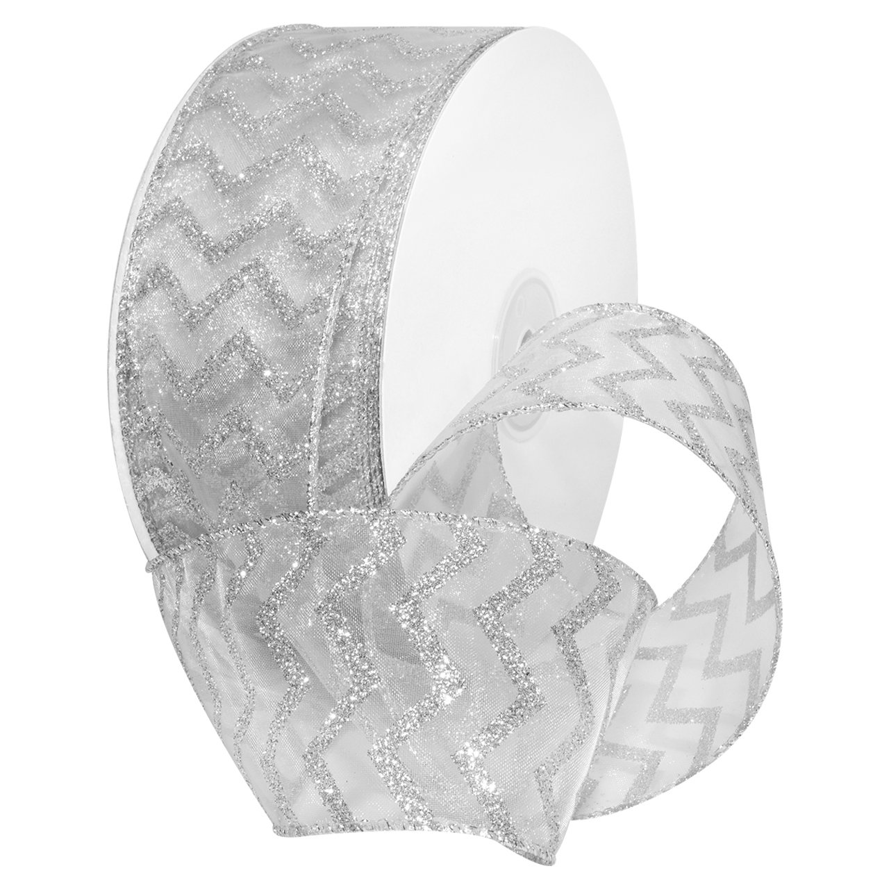 Morex Ribbon Fabric, White/Silver, 2.5" x 50 Yd