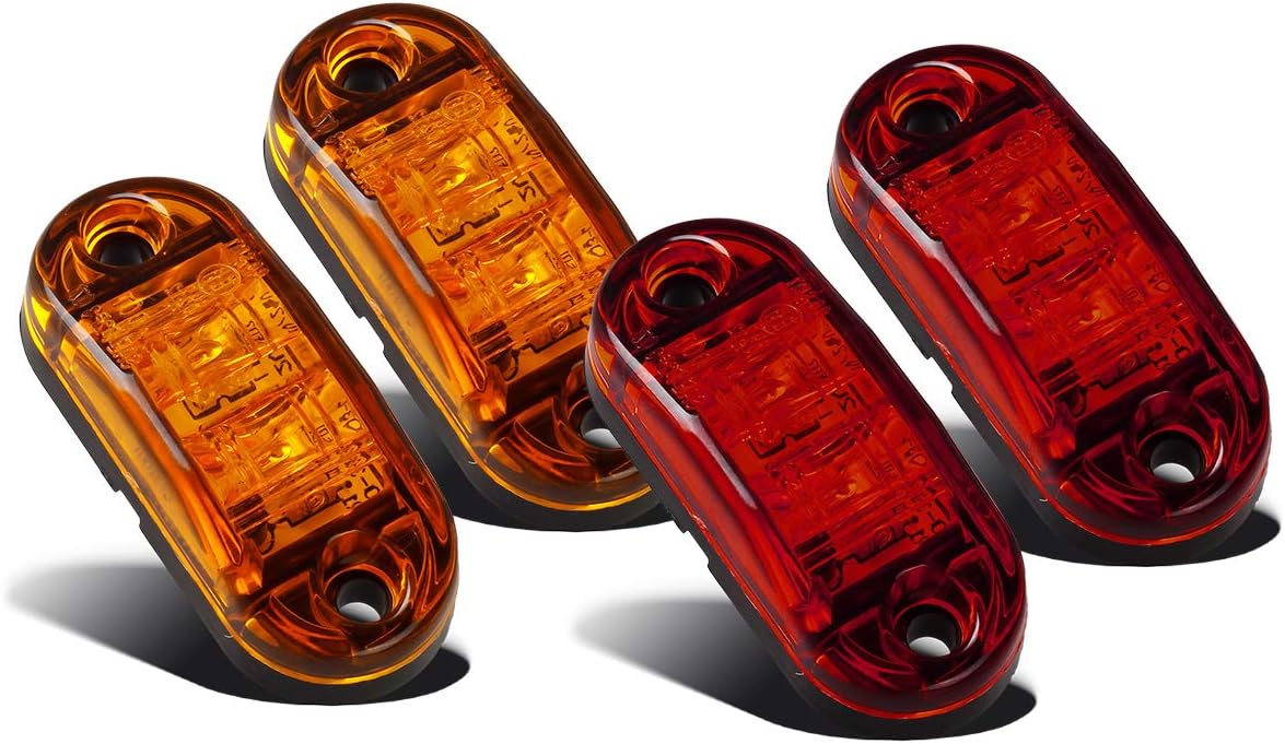 2 Amber 2 Red 2.5"2 Diode Oval LED Trailer Truck Clearance Side Marker Trailer Truck