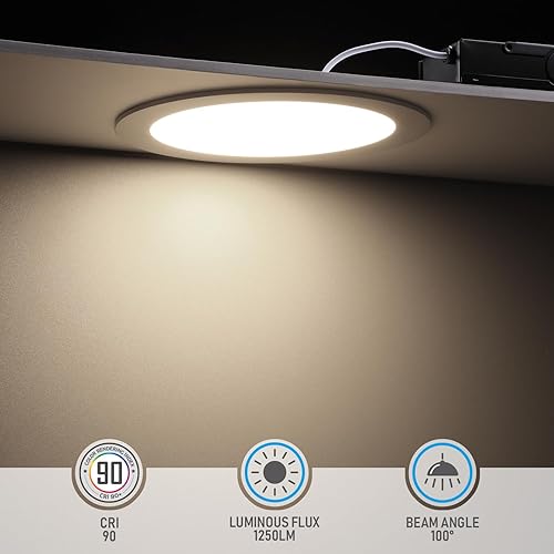 Miniatura 10 de TORCHSTAR Serie Premium 5CCT - Lámpara de techo empotrable LED ultrafina de 8 pulgadas con caja de conexión, 18 W, luz empotrable regulable de 18 W,