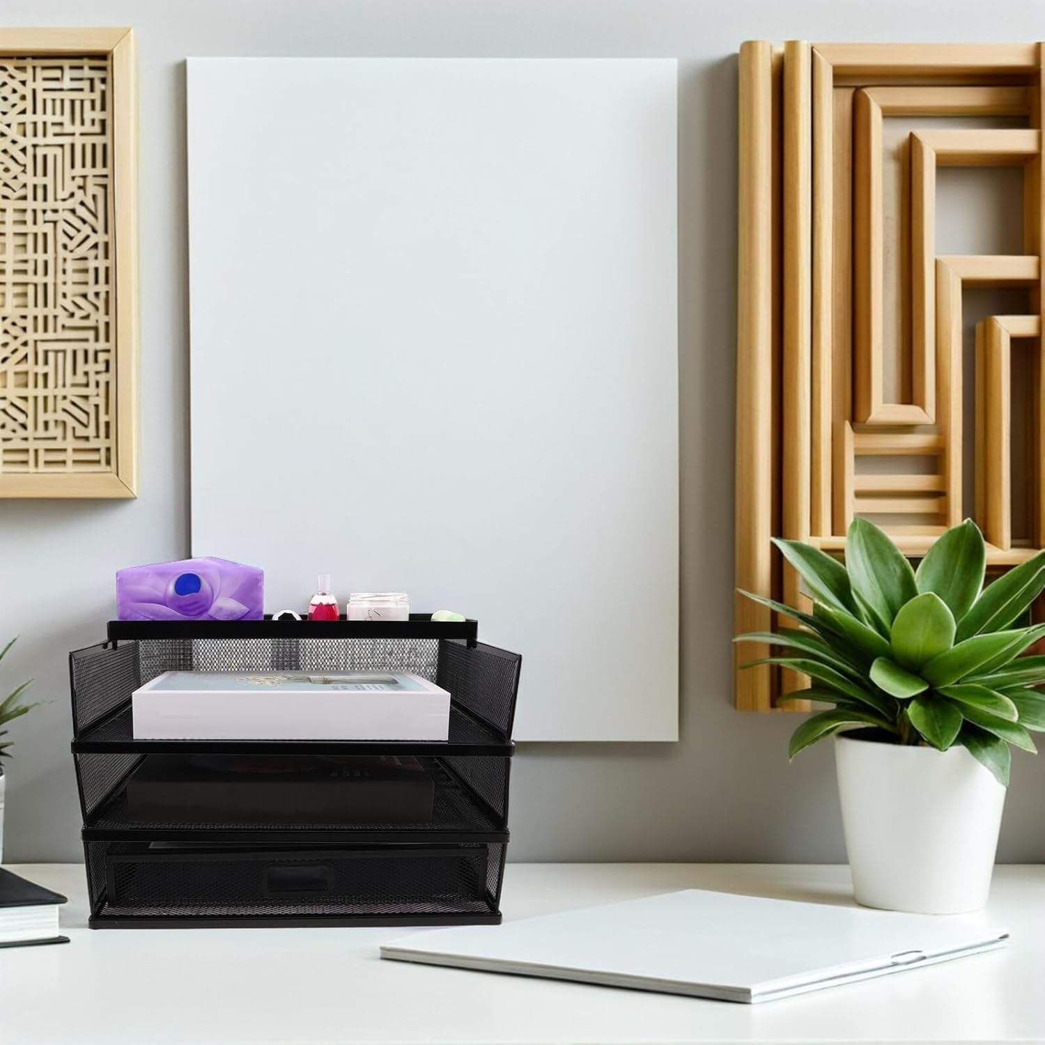 INOOMP デスク用収納ラック 多層メタルファイルオーガナイザー 引き出し付き書類収納ラック オフィスデスクトップ整理 ホームオフ