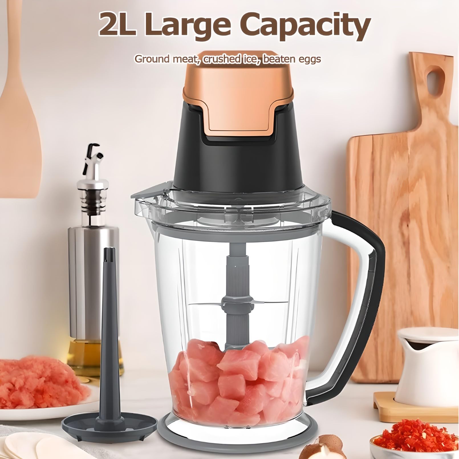 Zestaw Robota Kuchennego, Elektryczna Maszynka Do Mielenia Mięsa O Mocy 1000 W, Siekacz I Blender Do Warzyw O Dużej Pojemności 2 L, 6 Ostrzy Ze Stali Nierdzewnej Mikser Do Koktajli, Owoców I Przypraw