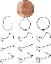 LOLIAS 12Pz Piercing Naso Oro Argento Piercing Naso Acciaio Chirurgico Piercing Naso Cerchio Anello CZ Piercing Naso Brillantino Septum Piercing Nostril 18G/20G