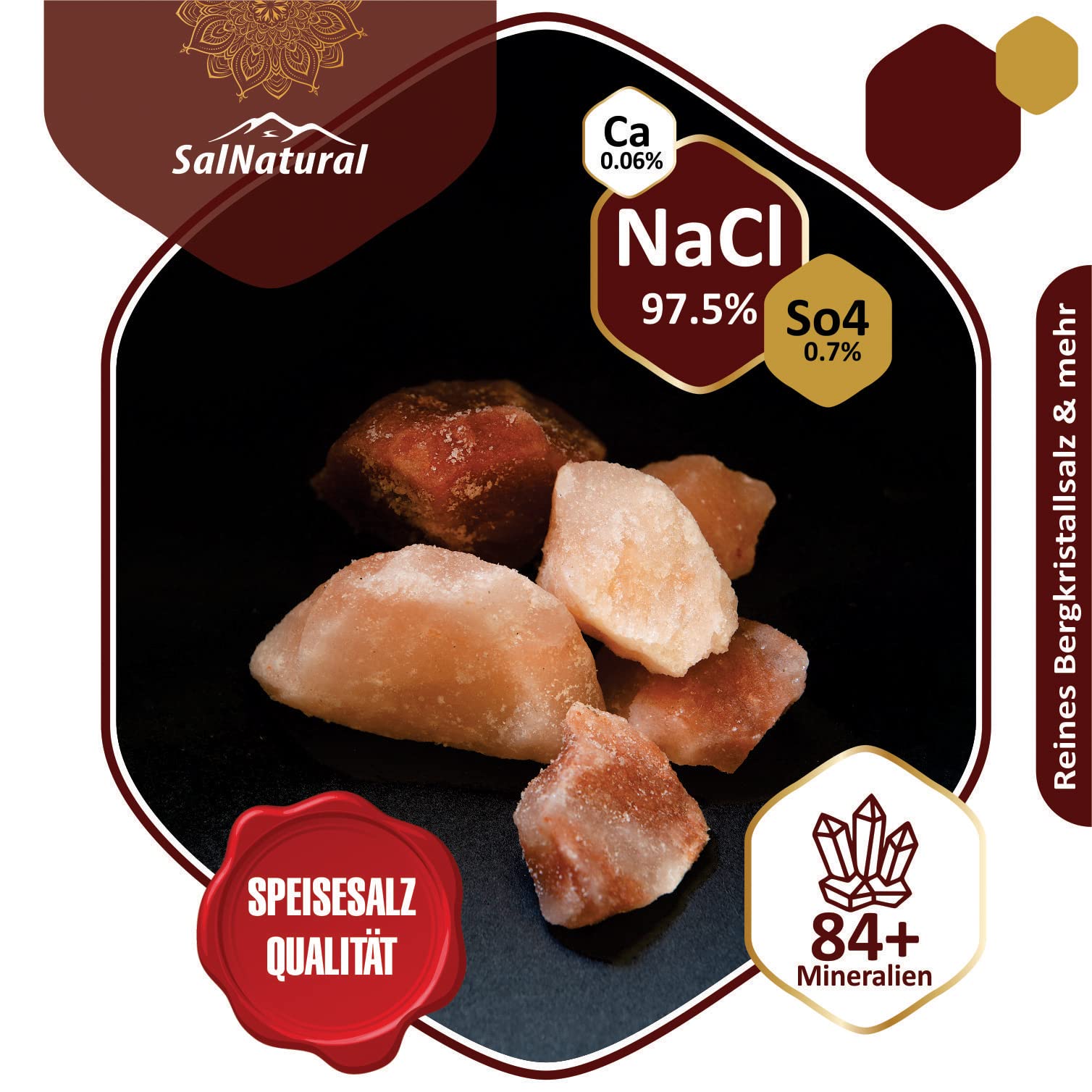 SalNatural 3 Pietre Di Sale Da 2 Kg Dall'Himalaya Della Salt Range Pakistan per Bovini, Caprini