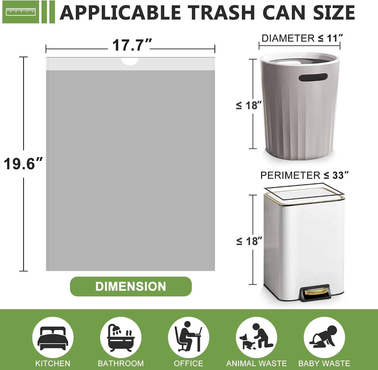 66 Count-Small Trash Bags,4 Gallon Trash Bag Drawstring,Gray White Bathroom Garbage Bags,Tear-Free Garbage Bags,Plastic Wastebasket Liners for Toilet Home Office and Bedroom image 2