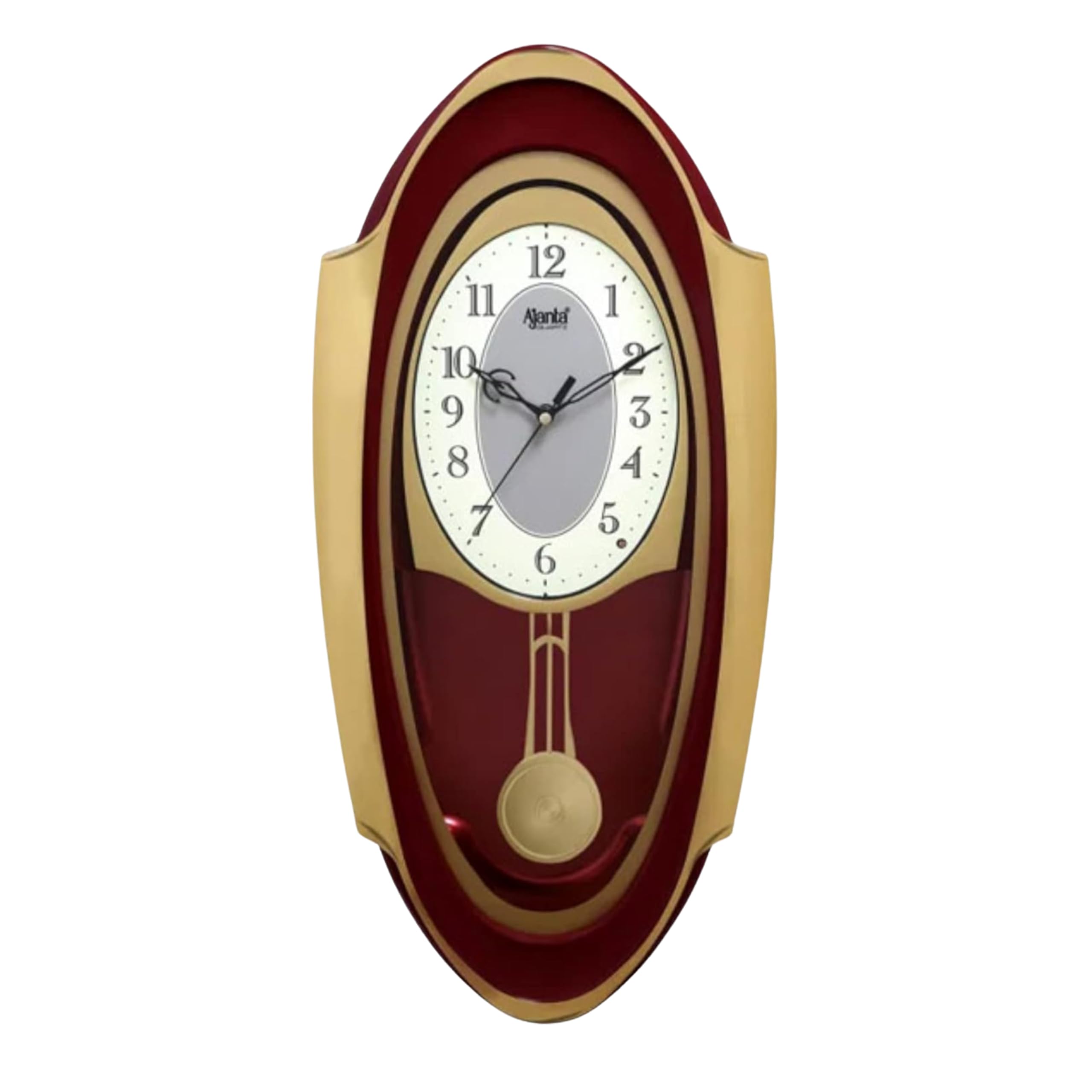 Ajanta 1627 Red Musical Pendulum Wall Clock – Quartz Movement | Hourly Melodies & Swinging Pendulum | Elegant Oval Design | 50.7 x 24.9 cm