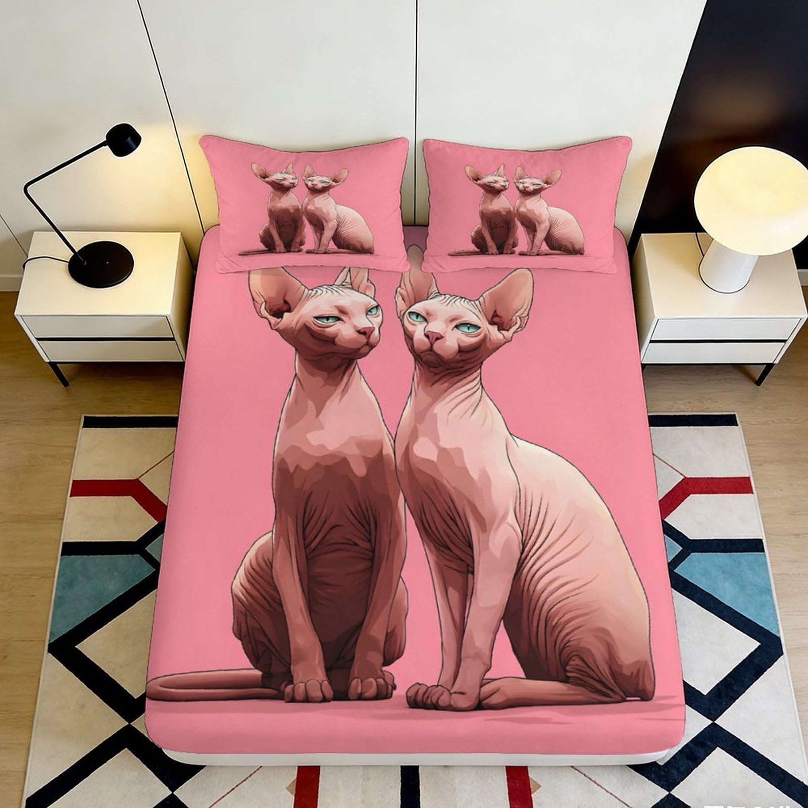 Pnayamiorkfel Style-5 3D Printed Pink Sphynx Cat Fitted Sheet Microfiber Soft Bedroom Decor Youth Adult Mattress Cover Gift 90X200x25cm