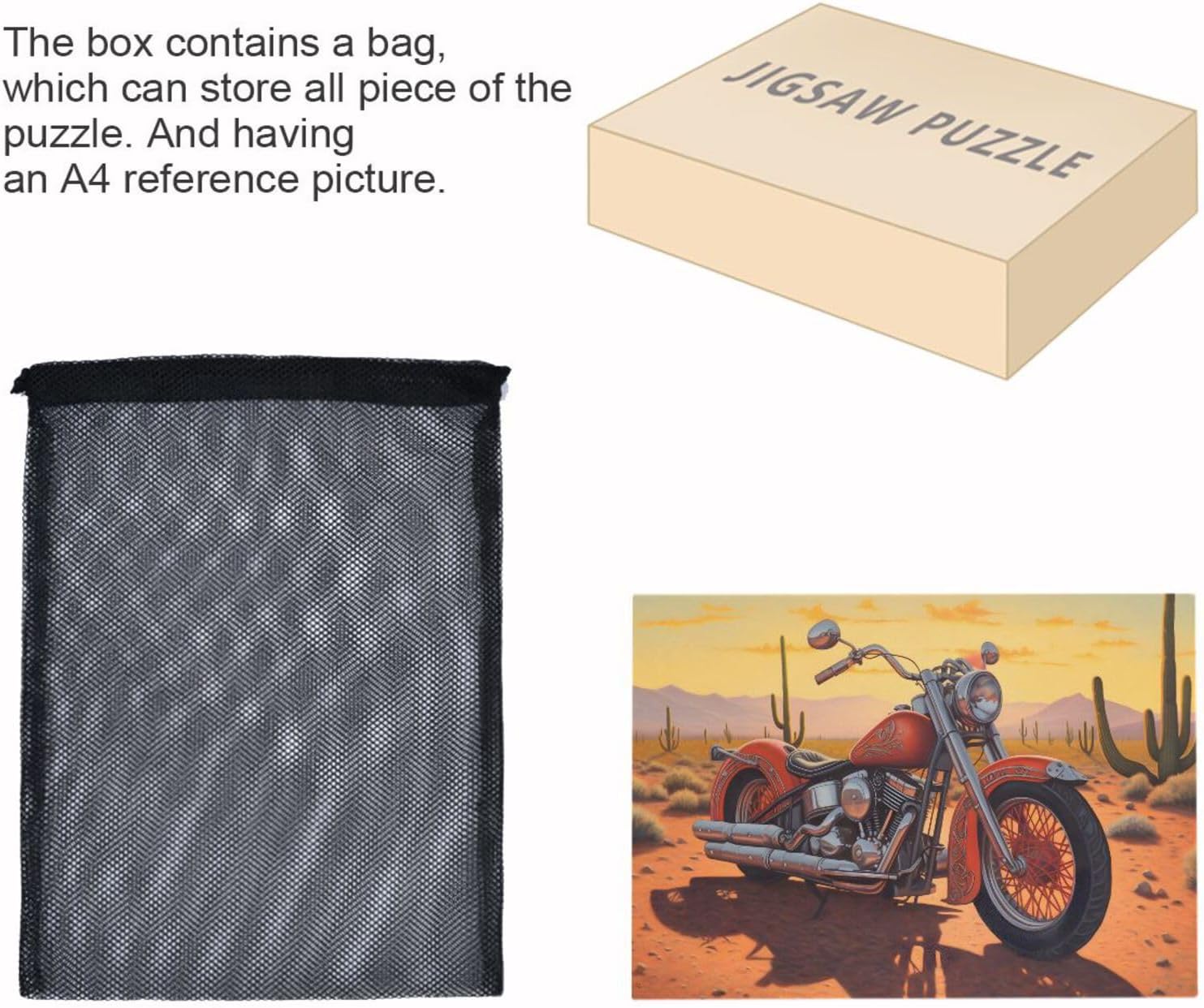 Jigsaw Puzzle 500 Pieces with Alphabet Back Side-Red Motorcycle Print, Family Entertainment Zigsaw Puzzle with Storage Bag