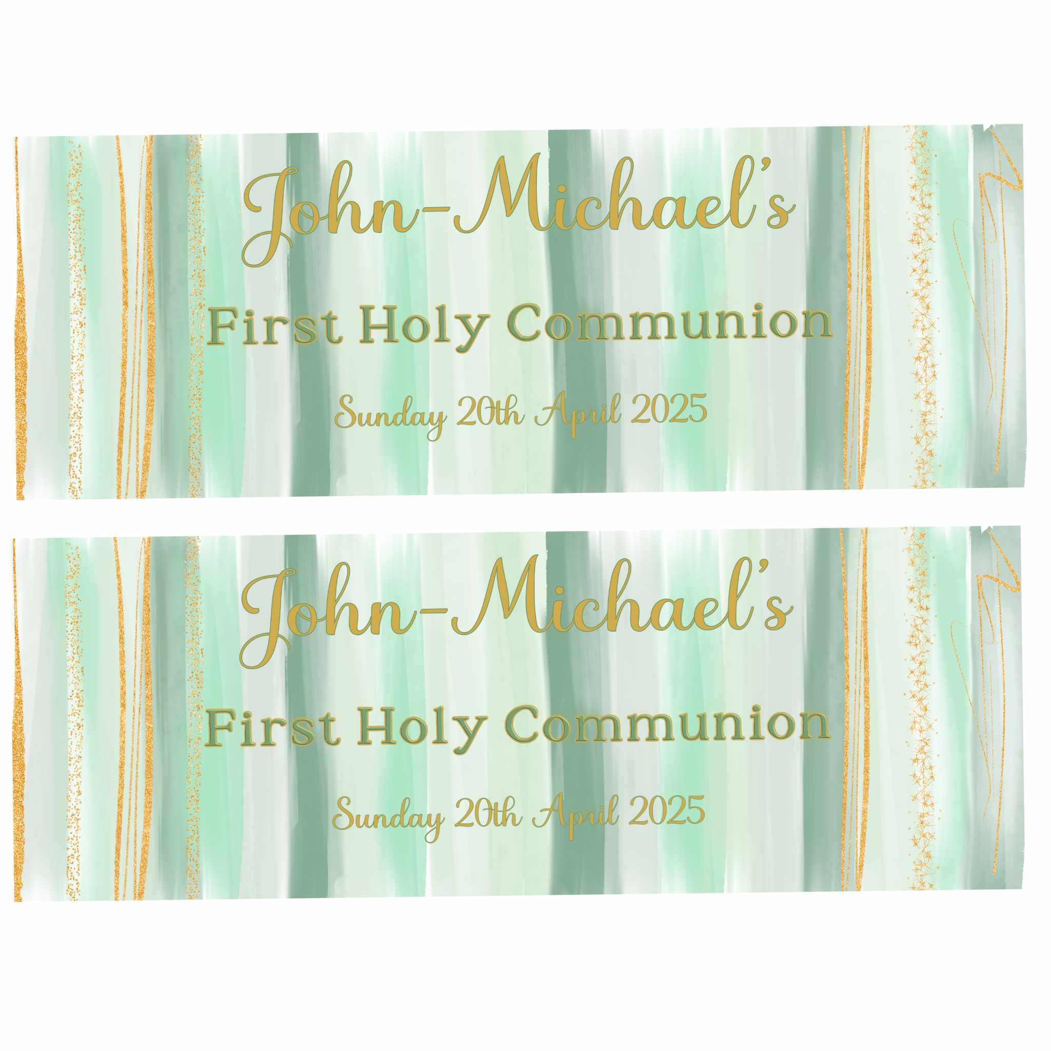 Personalised Confirmation Banner, Personalised first holy communion decorations, Holy communion banner, Green and gold pastel design, Christening Decor, Confirmation banner, Christening Banner