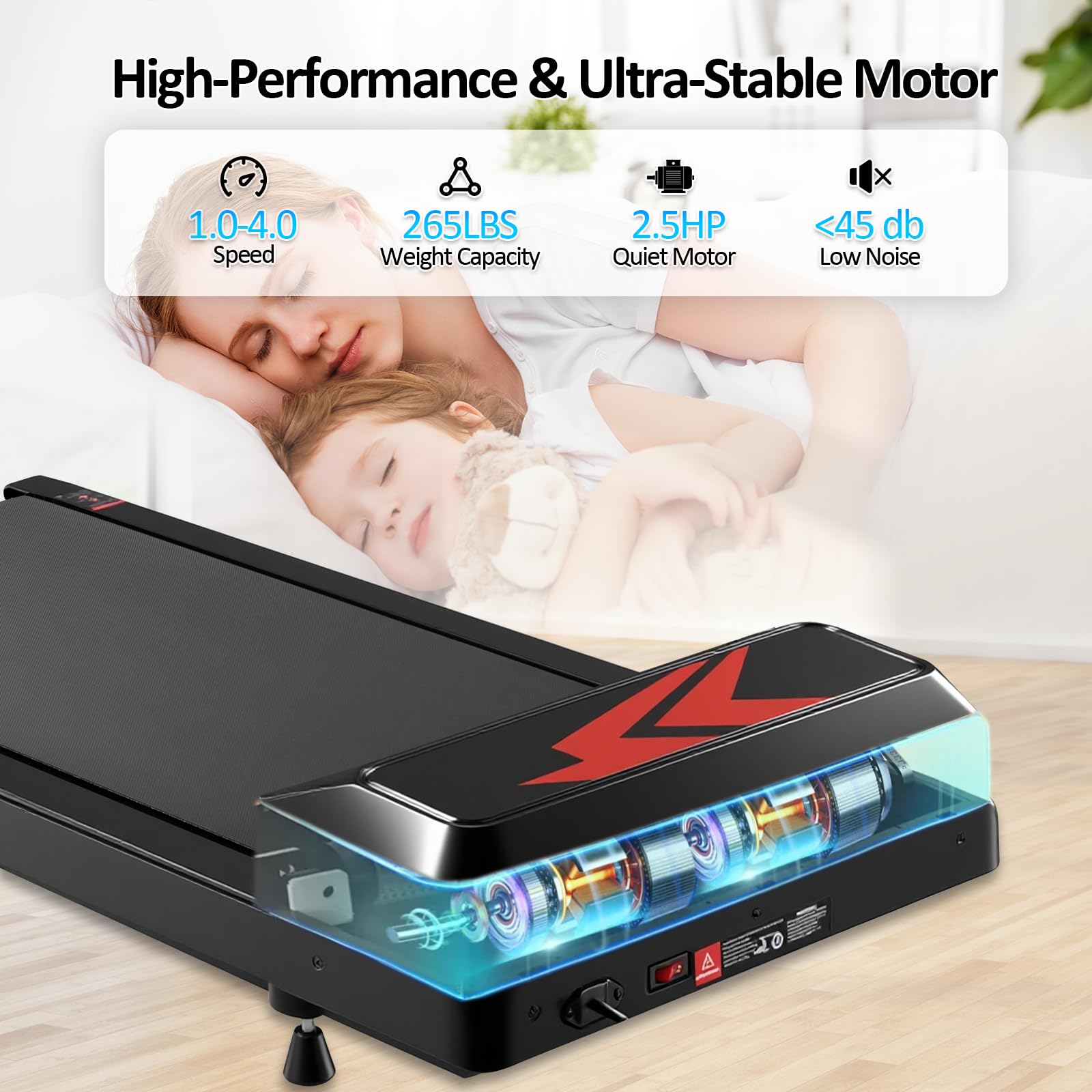 Romon Tapis Roulant Elettrico, Treadmill Salvaspazio, Tapirulan da Casa Mini Walking Pad Portatile per Camminata e Corsa con 3 Modalità di Velocità, Telecomando e Display LED, Capacità 120kg