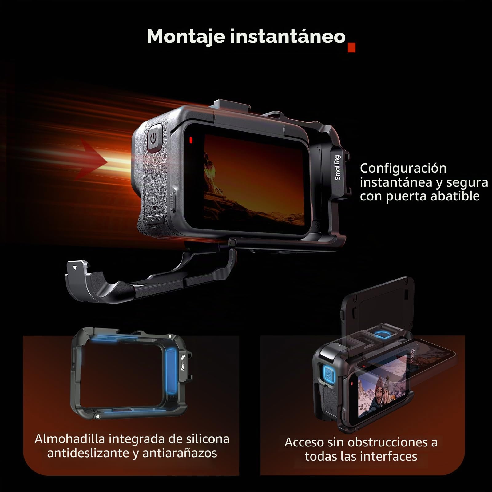 SmallRig Jaula de marco de utilidad para Insta360 Ace Pro 2/Ace Pro, soporta disparo horizontal y vertical, con garra de montaje y zapata fría para micrófono