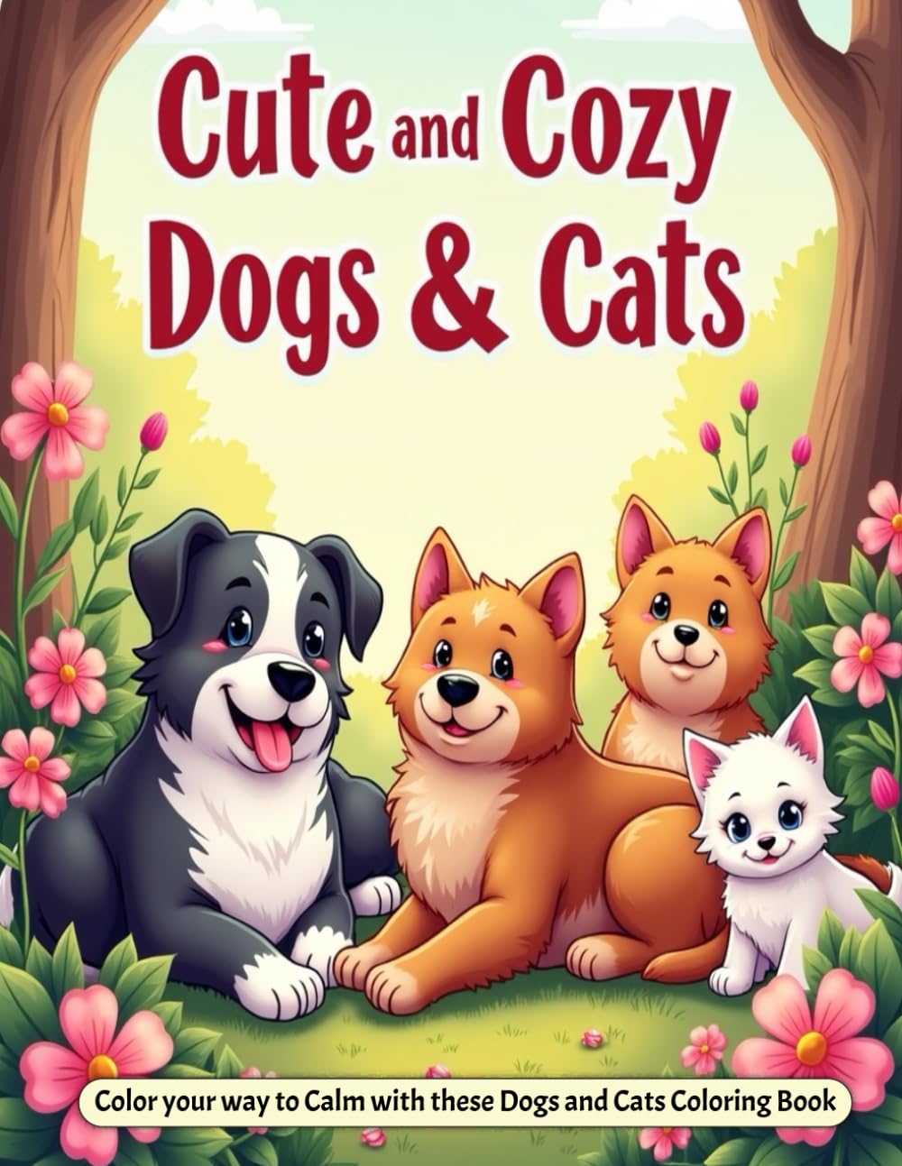 CUTE AND COZY DOGS AND CATS: Color Your Way to Calm with these Dogs and Cats Coloring Book